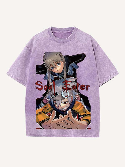 Soul Eater Print Round Neck T-shirt