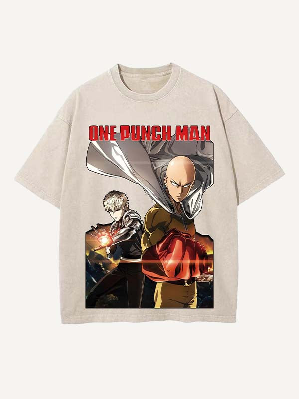 One-Punch Man Print Round Neck T-shirt