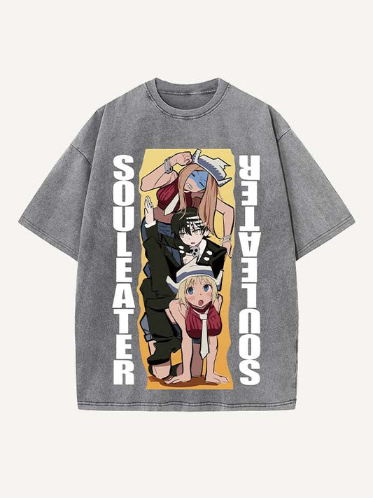 Soul Eater Print Round Neck T-shirt