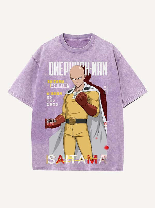 One-Punch Man Print Round Neck T-shirt